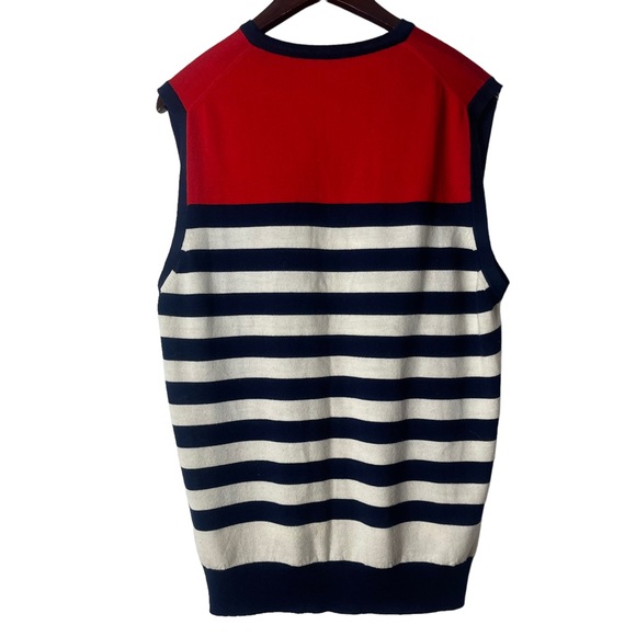 VINTAGE Men’s Red White Blue Striped Merino Wool Sweater Vest Size L Golf - Picture 6 of 8